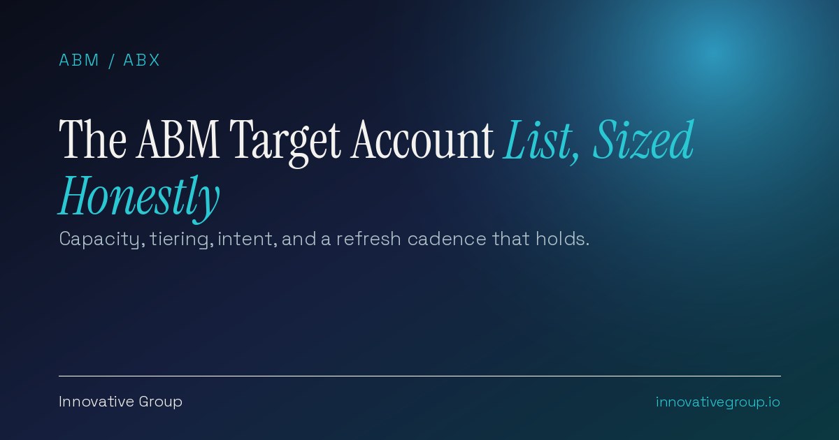 ABM target account list built from closed-won evidence and tiered into Tier 1, Tier 2 and Tier 3 accounts against sales team capacity