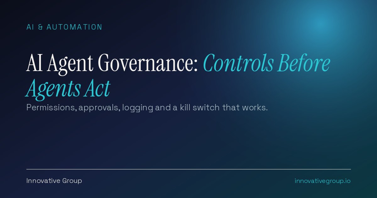 AI agent governance framework showing four autonomy levels from observe to act autonomously, with approvals, logging and a kill switch