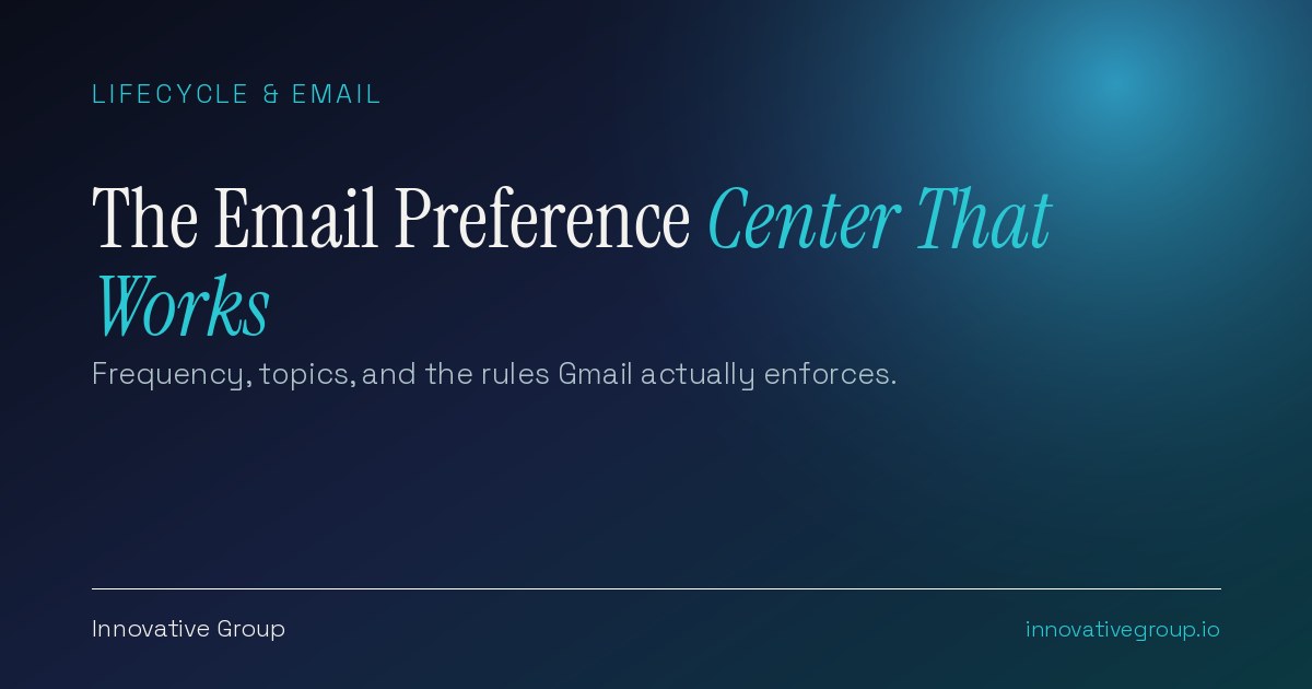 Email preference center screen showing frequency and topic controls that reduce the unsubscribe rate for lifecycle email programs