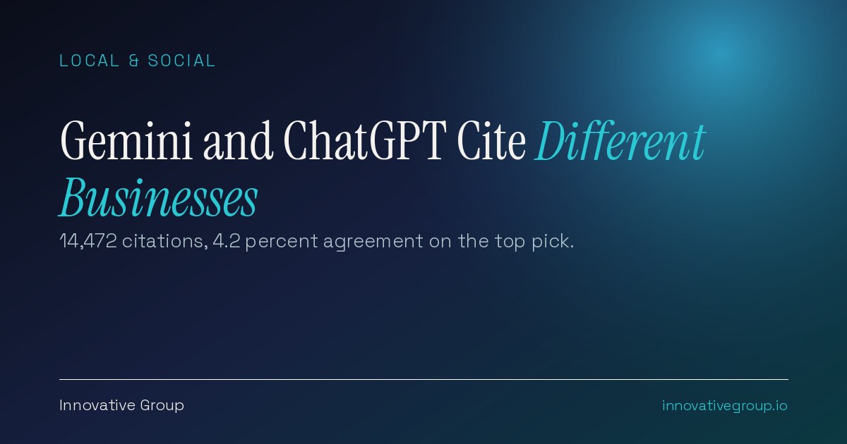 Gemini vs ChatGPT local search citation comparison showing business websites dominating Gemini citations and forums and directories dominating ChatGPT citations