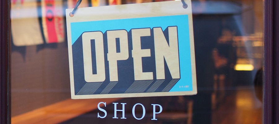 Local business storefront with a customer searching on their mobile phone for nearby services