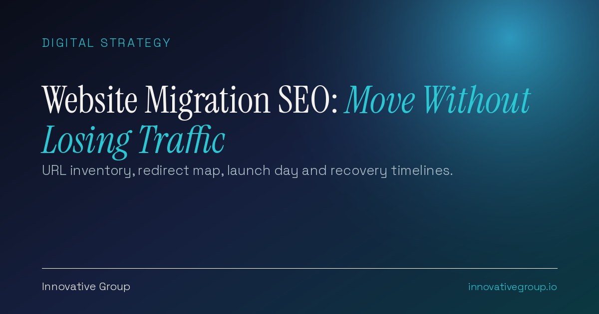 Website migration SEO checklist concept showing old URLs mapped to new URLs with 301 redirects during a site move