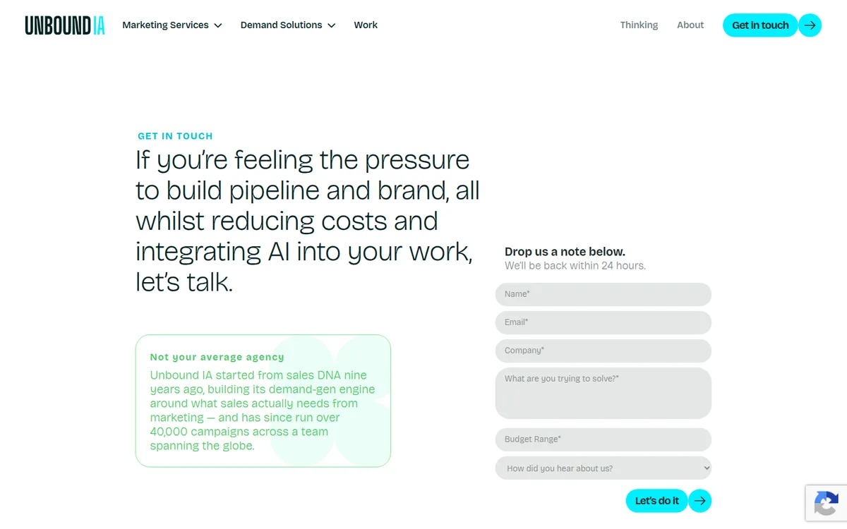 Contact page with form