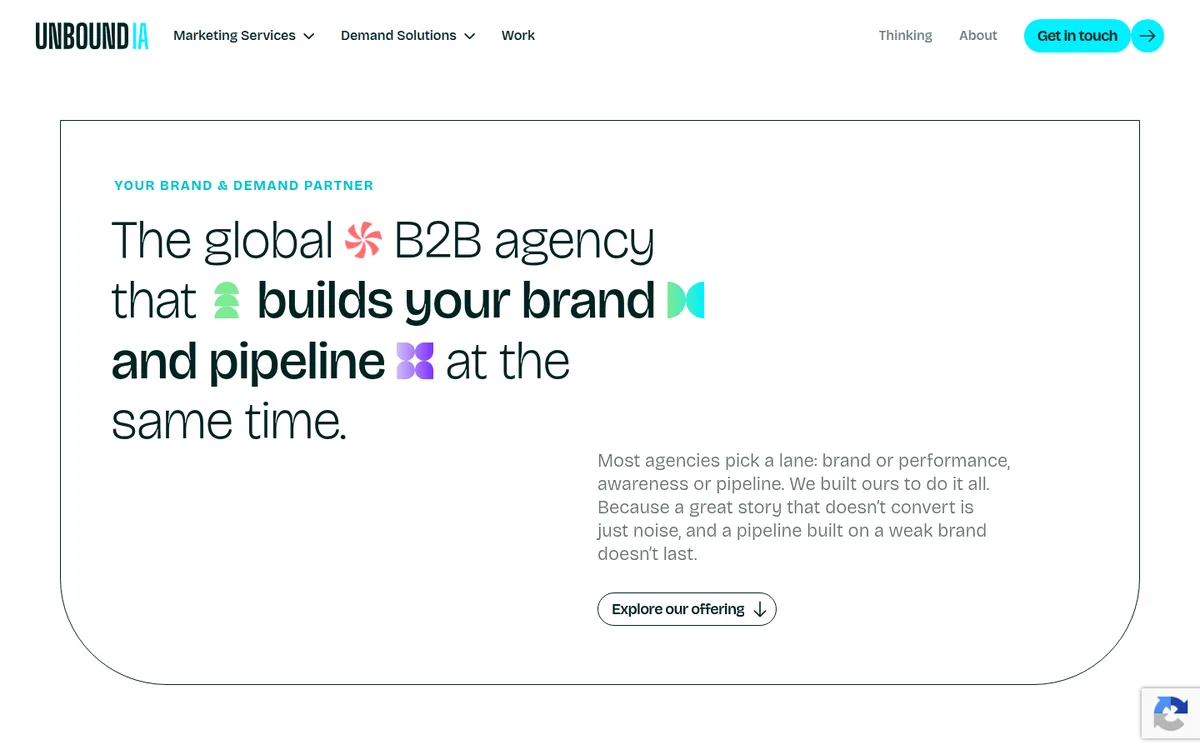 Unbound IA homepage above the fold on desktop