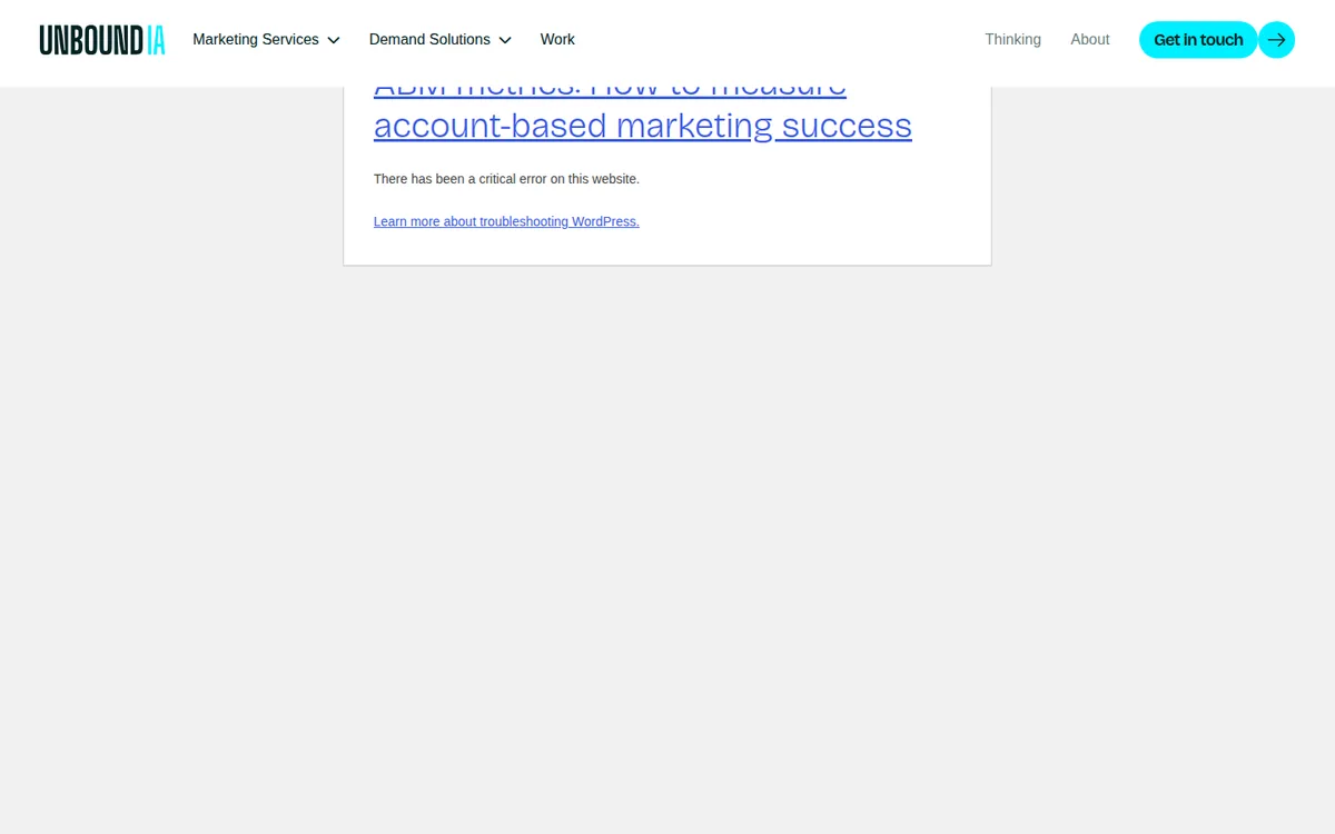 WordPress critical error screen returned by site search